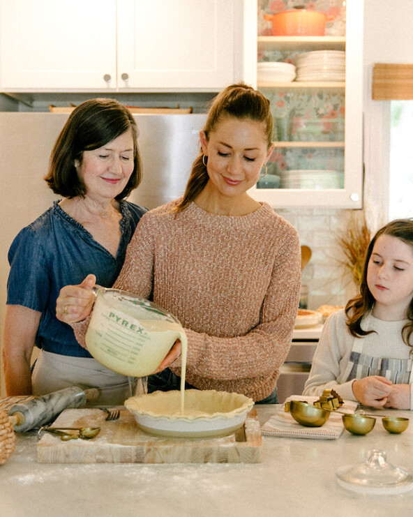 Camille and her mom and daughter Phoebe - How to make fall pies for Thanksgiving - pie baking party