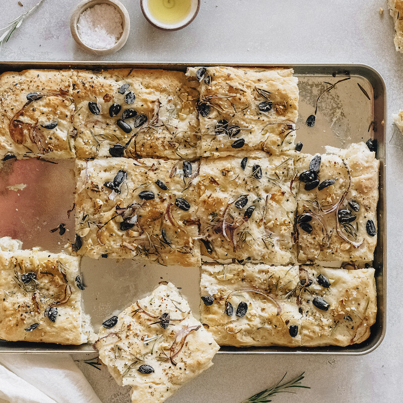 Easy No-Knead Olive & Rosemary Focaccia