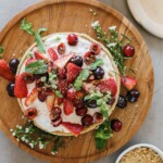 cherry berry ice cream pie on a platter