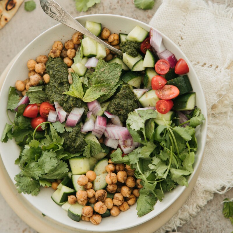 chickpea salad - kachumber salad with cucumbers tomatoes and onions