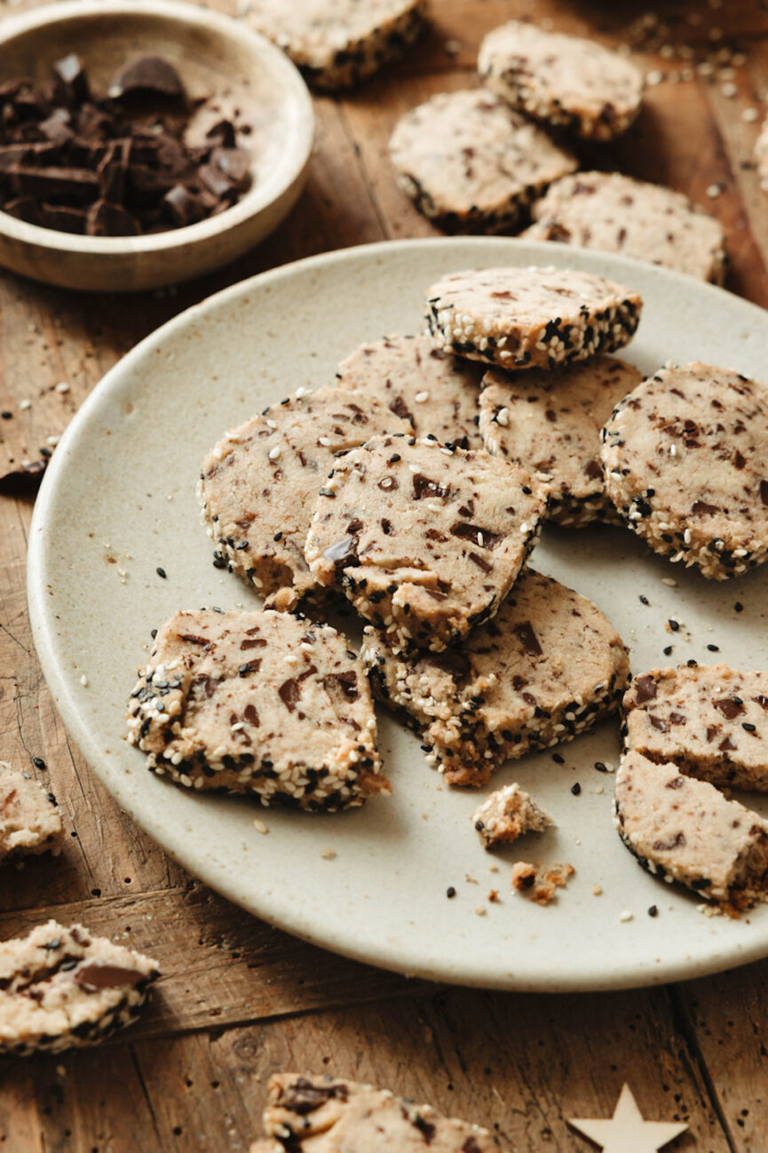 Chocolate Chip Tahini Shortbread Cookies