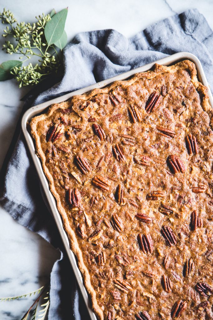 chocolate pecan slab pie_thanksgiving menu planning