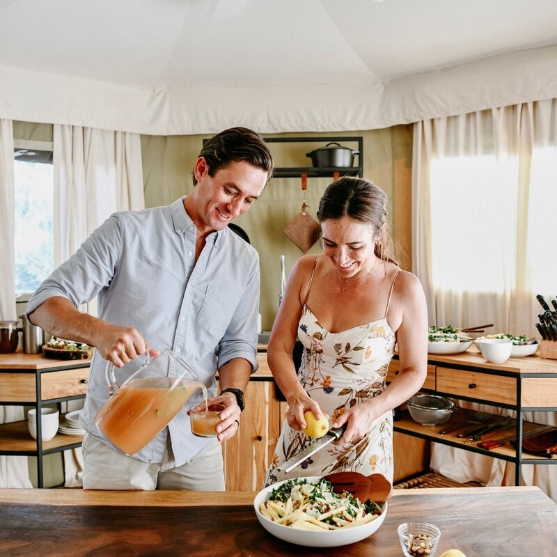 Couple cooking together.