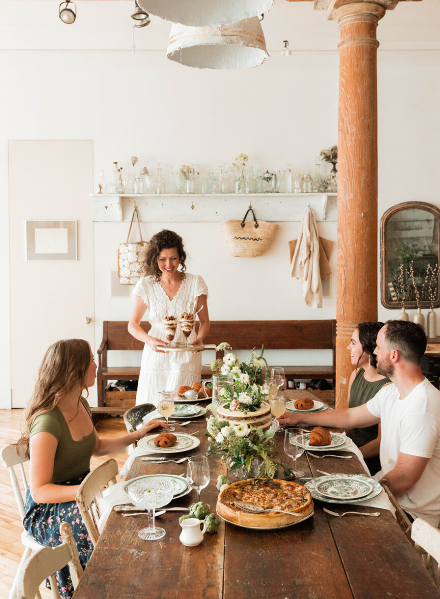 group gathered around dinner table