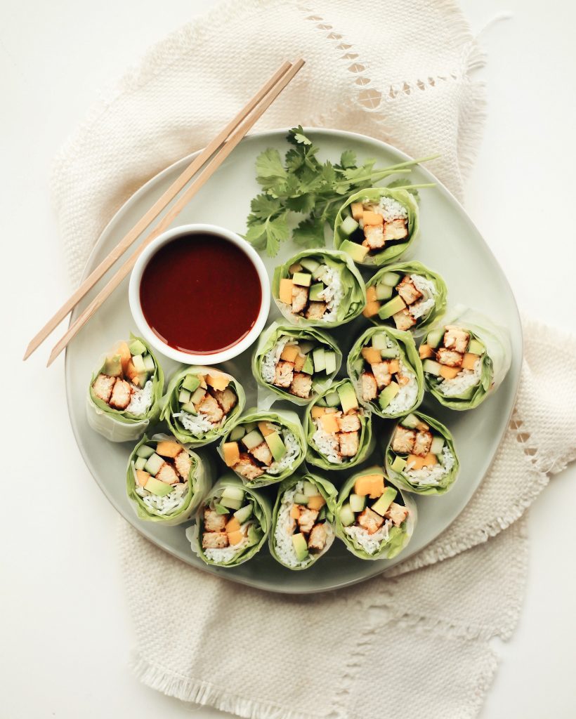 Honey Sriracha Tempeh Spring Rolls healthy new year's eve recipes