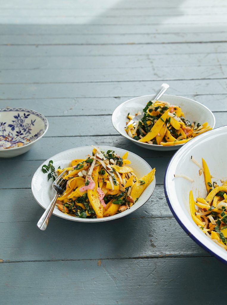 Mango Salad With Rhubarb Ginger Dressing And Chili Almonds_gluten free dairy free appetizers