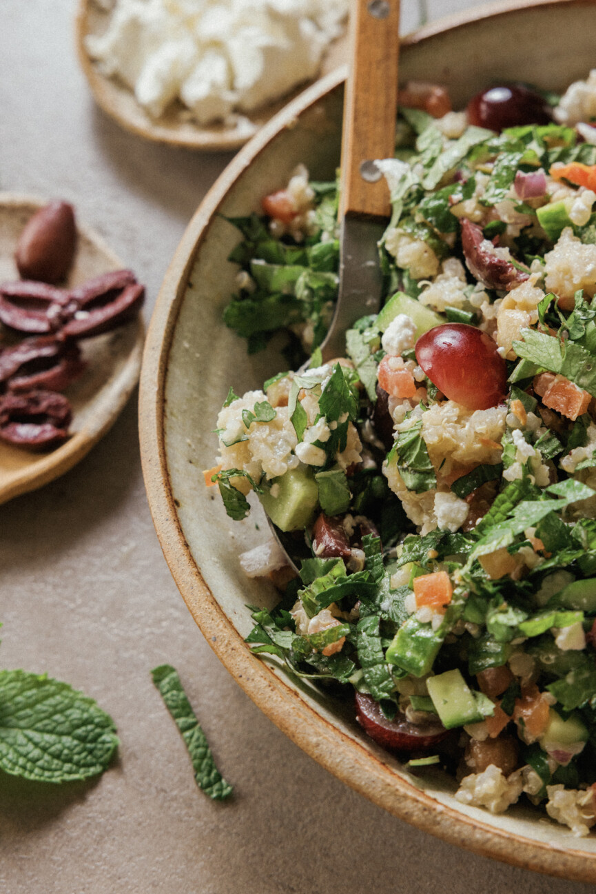 Mediterranean grain bowl with greek salad flavors - healthy easy lunch ideas