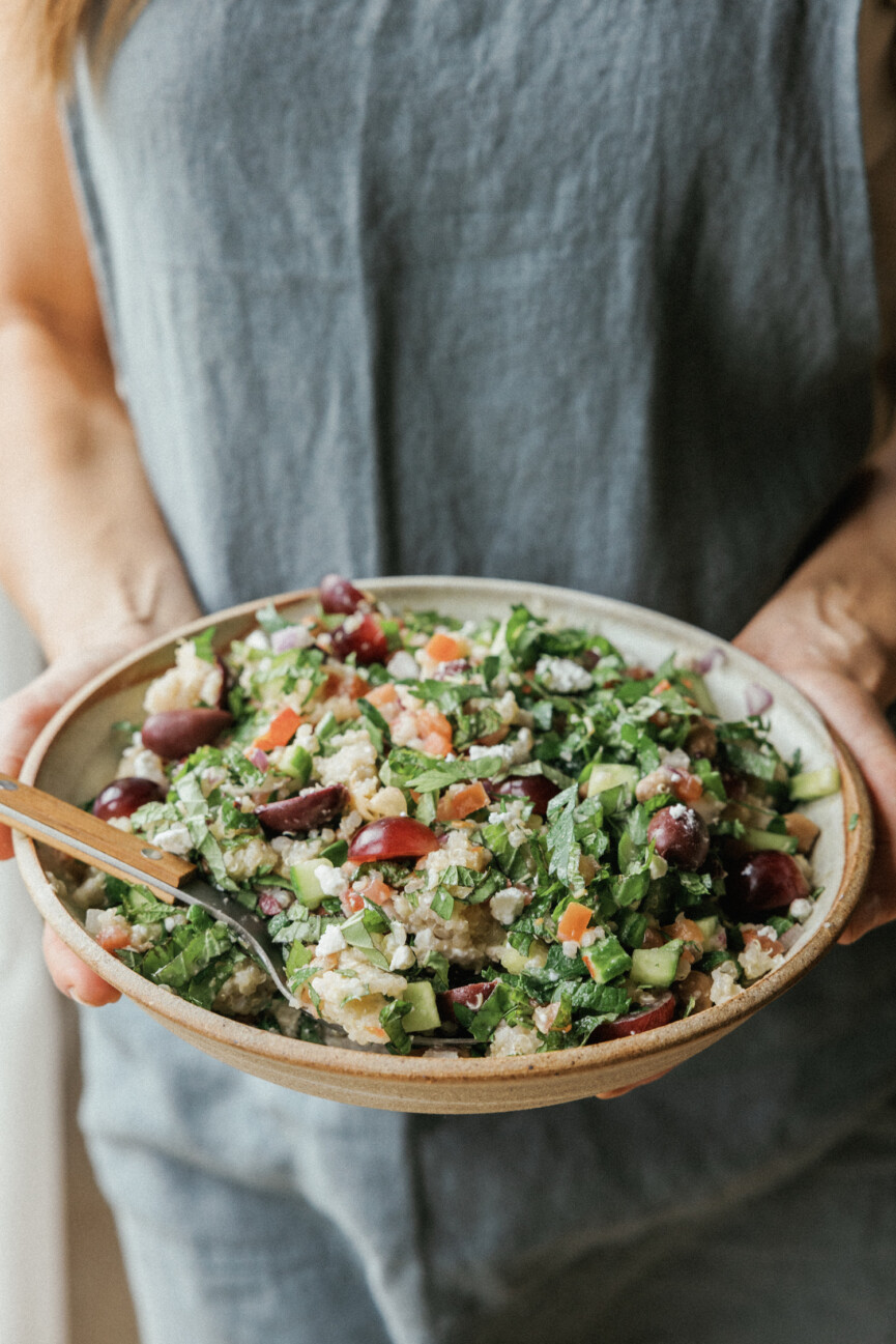 Mediterranean grain bowl with greek salad flavors - healthy easy lunch ideas