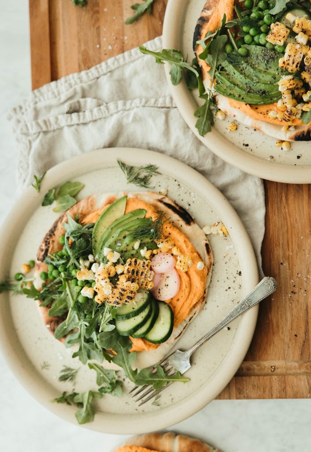 Roasted carrot hummus flatbread.