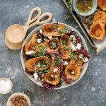 roasted honeynut squash recipe with raddichio, goat cheese and pecans