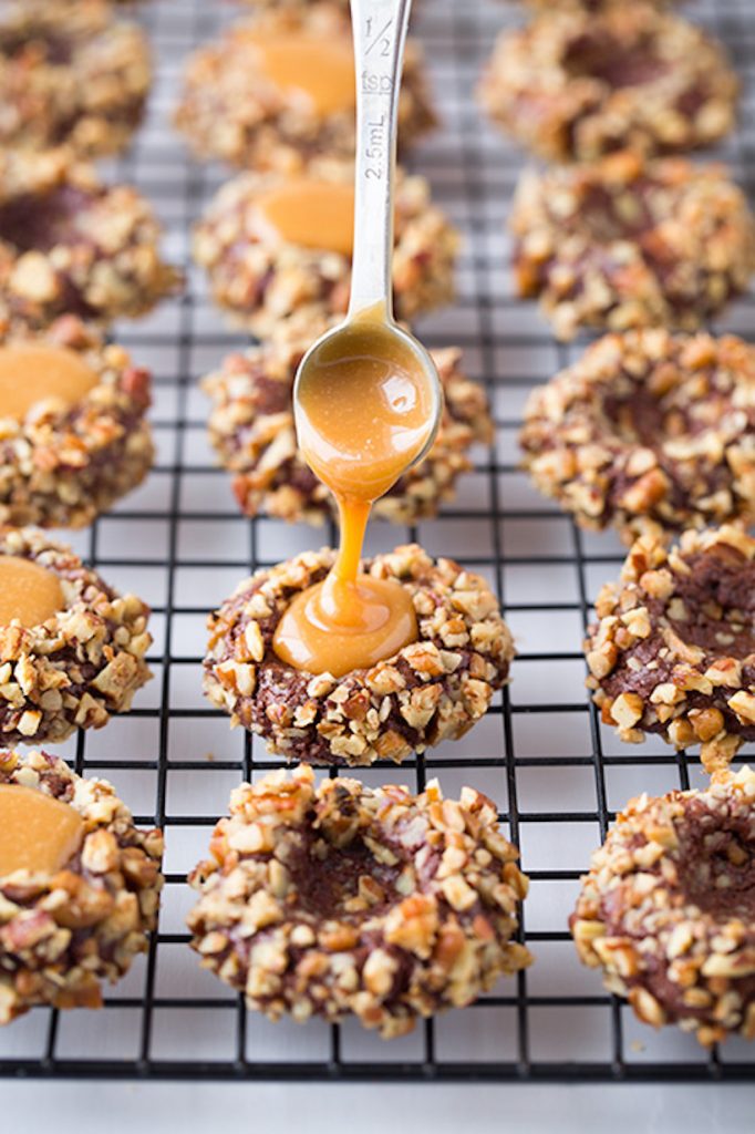 Salted Caramel Turtle Thumbprint Cookies