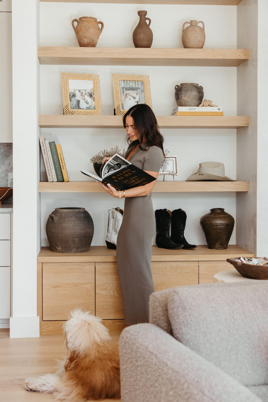 Woman reading book.