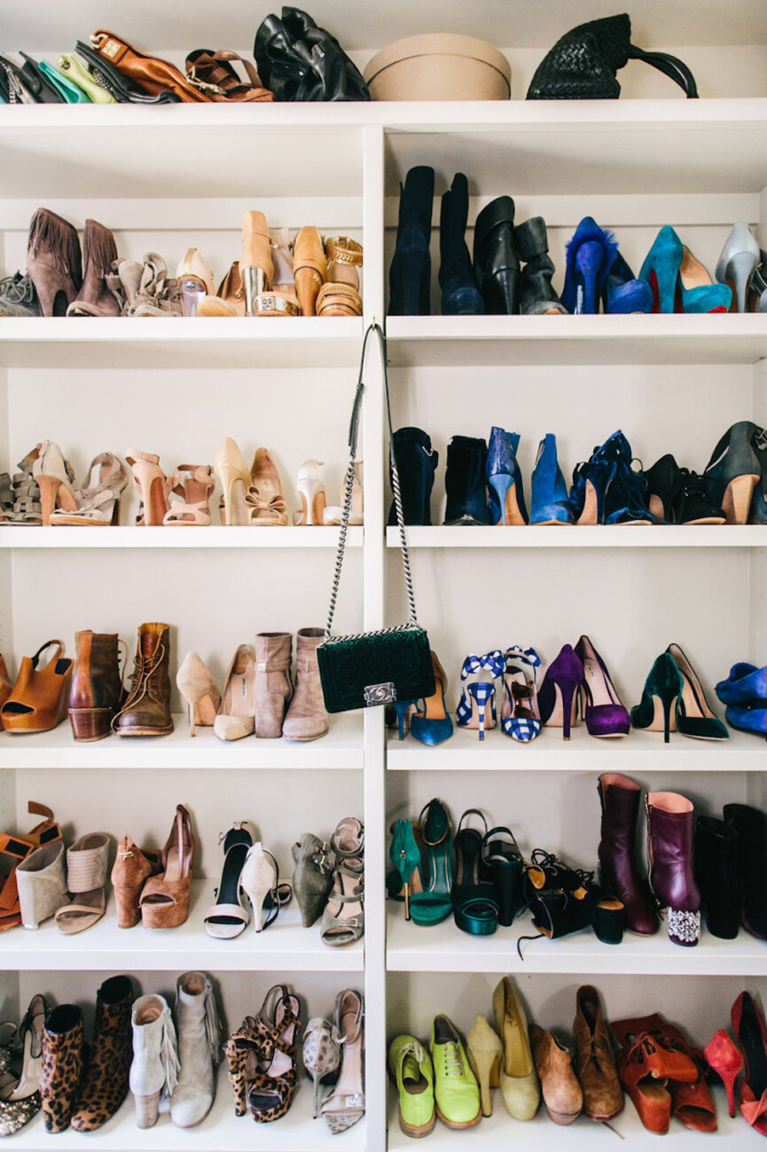 Shelves of shoes.