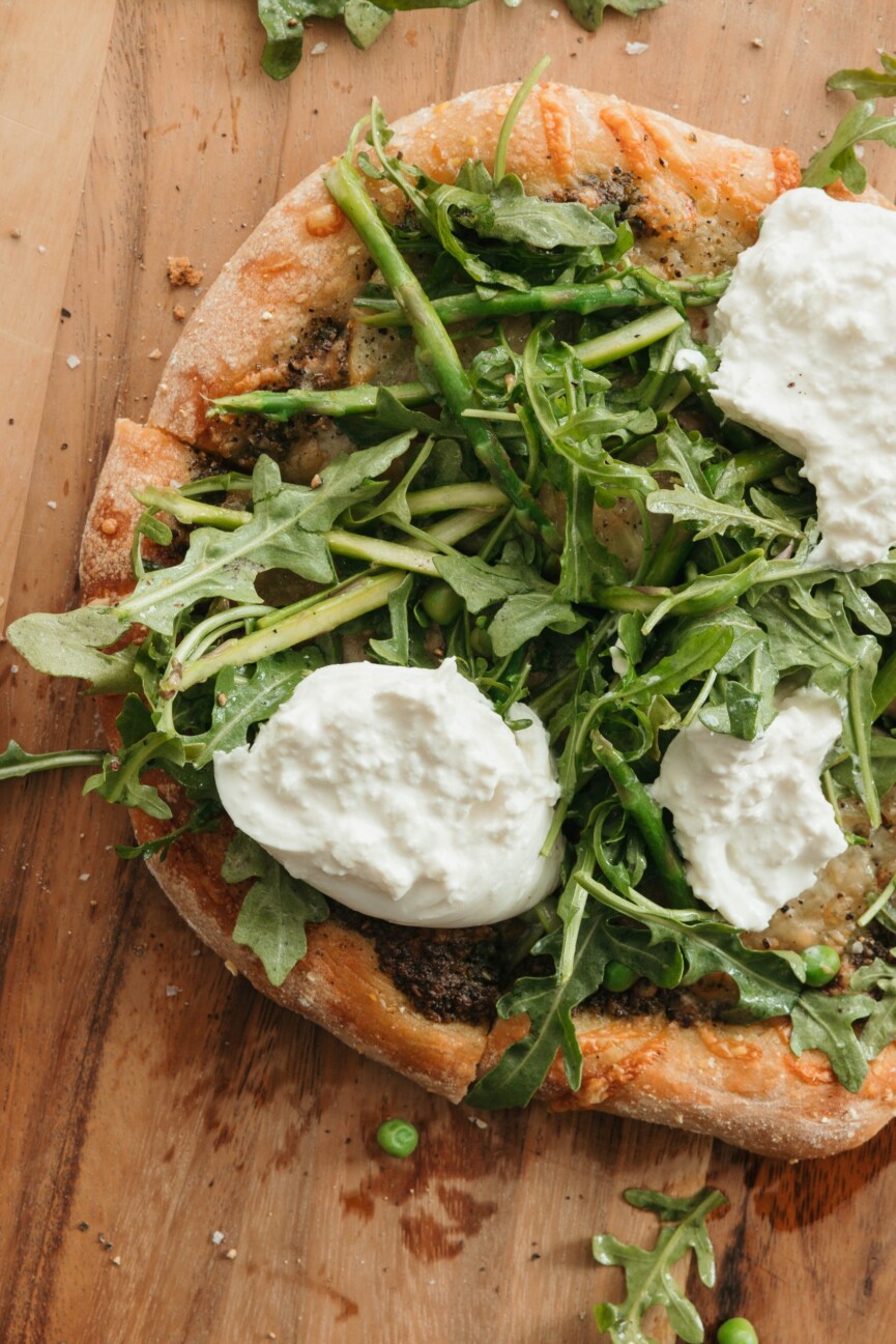 spring pesto potato pizza