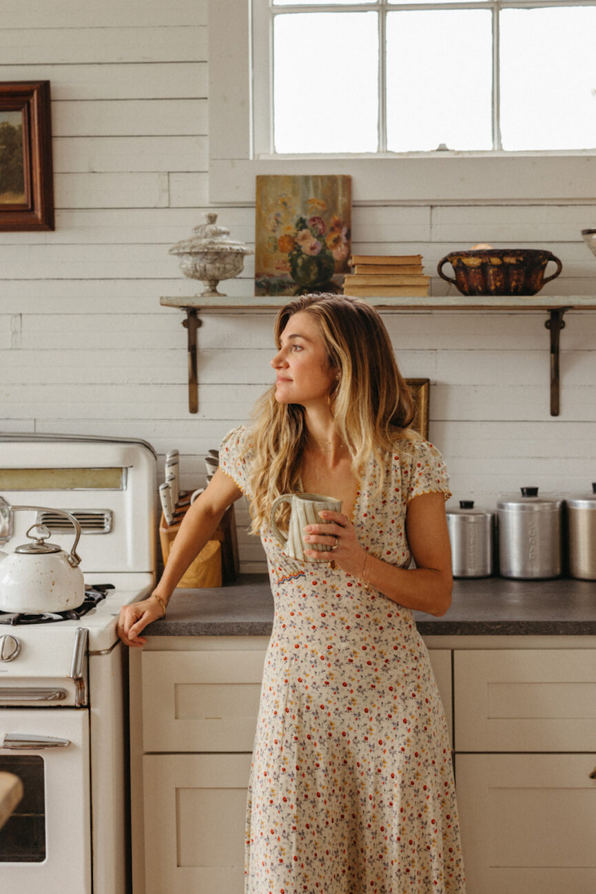 Woman drinking tea.