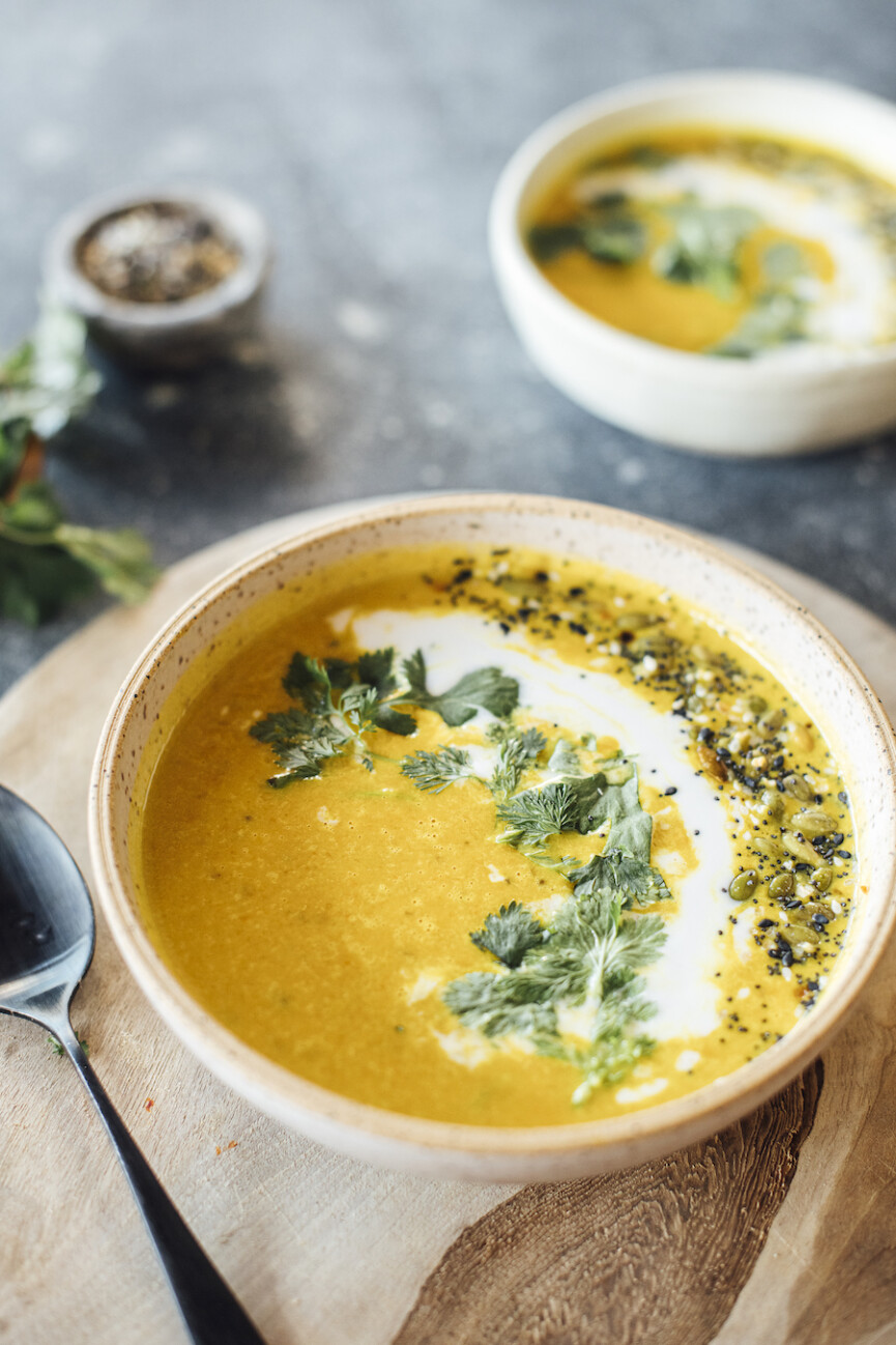 vegan butternut squash soup close up