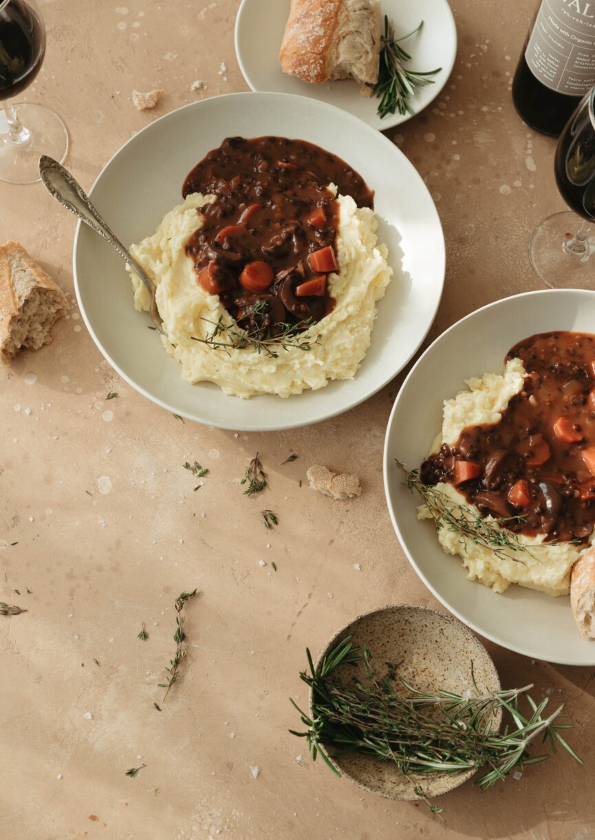 vegetarian coq au vin with lentils and potatoes 1