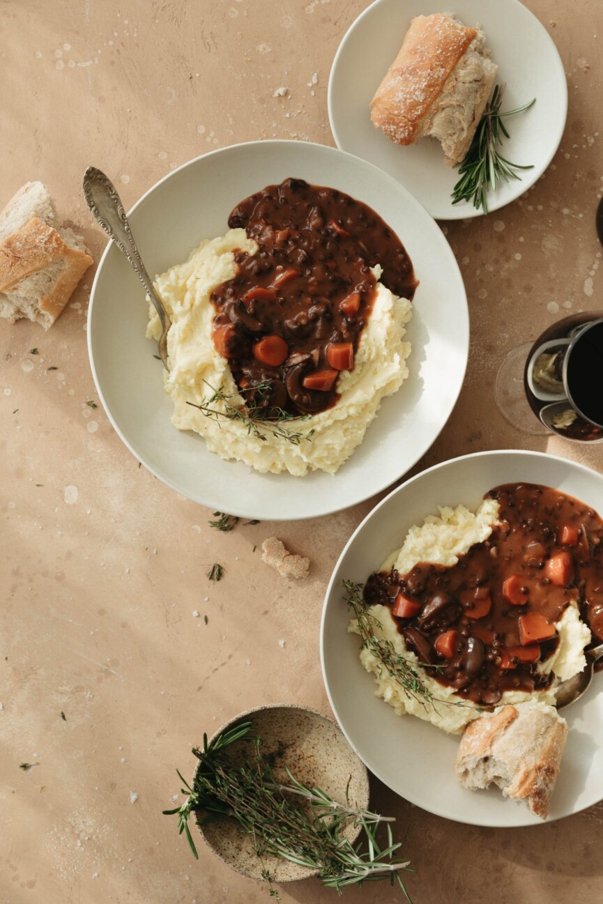 vegetarian coq au vin with lentils and potatoes 3