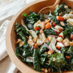 kale apple salad with almonds and gruyere