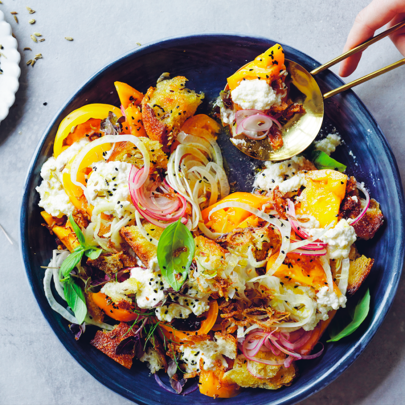 Fennel and Tomato Panzanella with Home-Made Ricotta - Cookbook Author Alice Zaslavsky