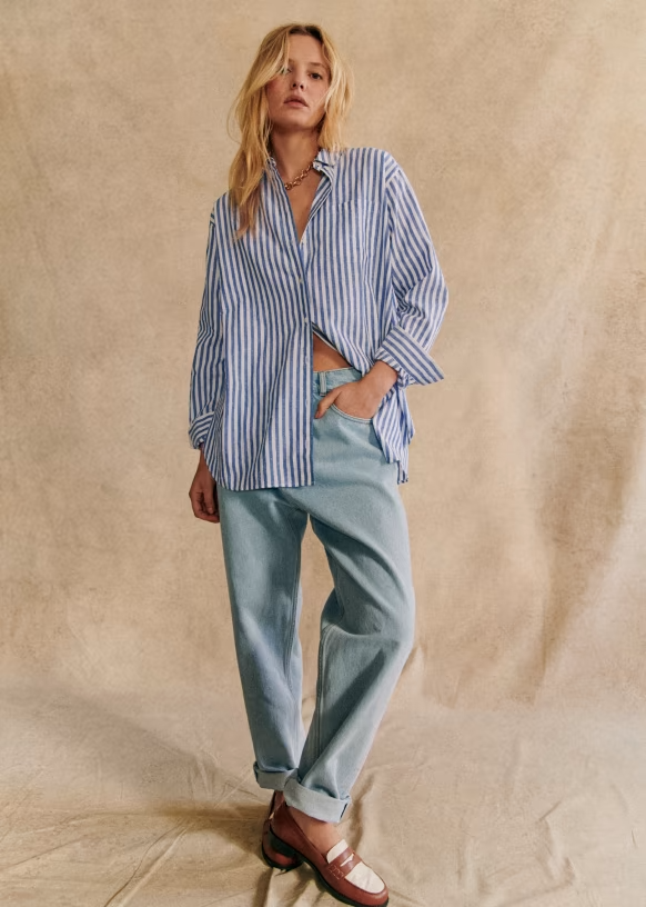 oversized stripe button-up shirt